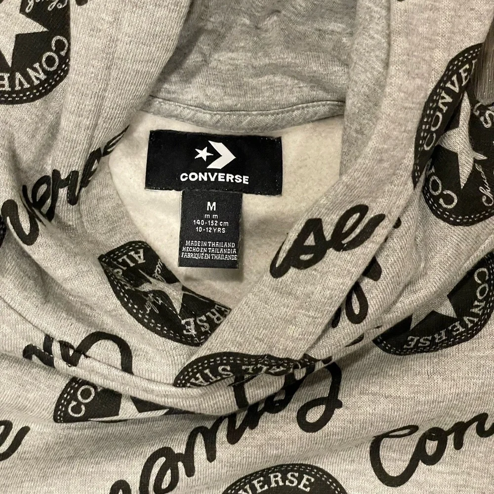 Converse Hoodie Sweatshirt Youth Medium All Over Print Gray Black Pullover NEW‎